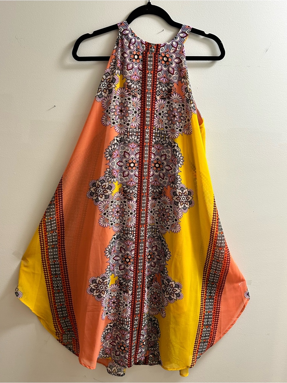 New York & Company  Floral Print Halter Dress in Orange, Gold, Pink & Brown